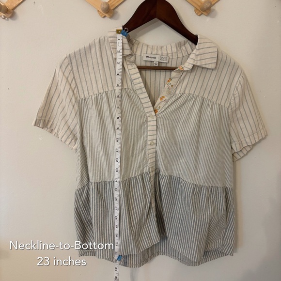 Madewell - Striped Button-Up Short Sleeve Babydoll Style Blouse - Picture 5 of 8